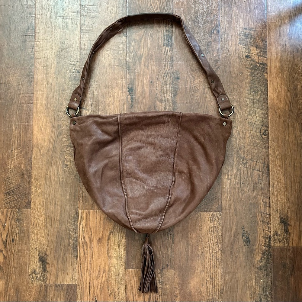 PULICATI XL brown leather tassel bag/crossbody, made in Italy, NWOT